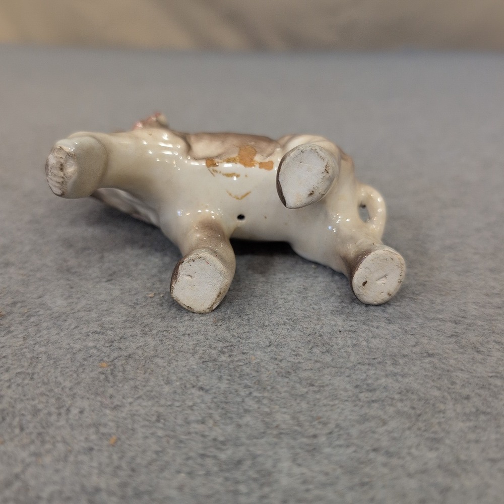 Vintage Ceramic Elephant Figurine Trunk Up Good Luck Glossy Grey Tan Painted - Picture 4 of 4